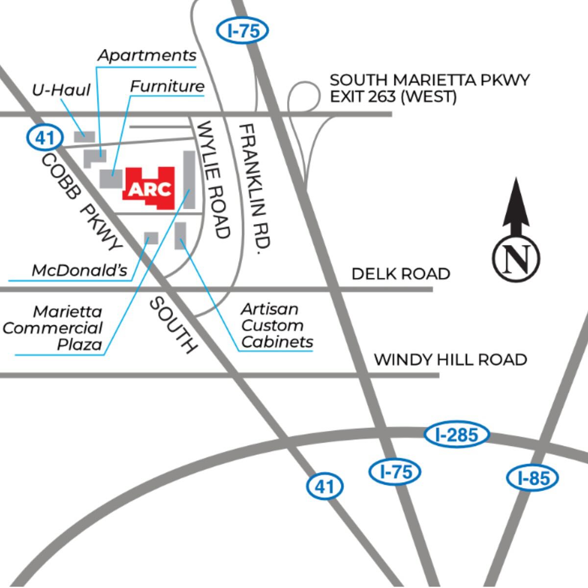 Directions to the Marietta Artist Guild, located in the Artisan Resource Center